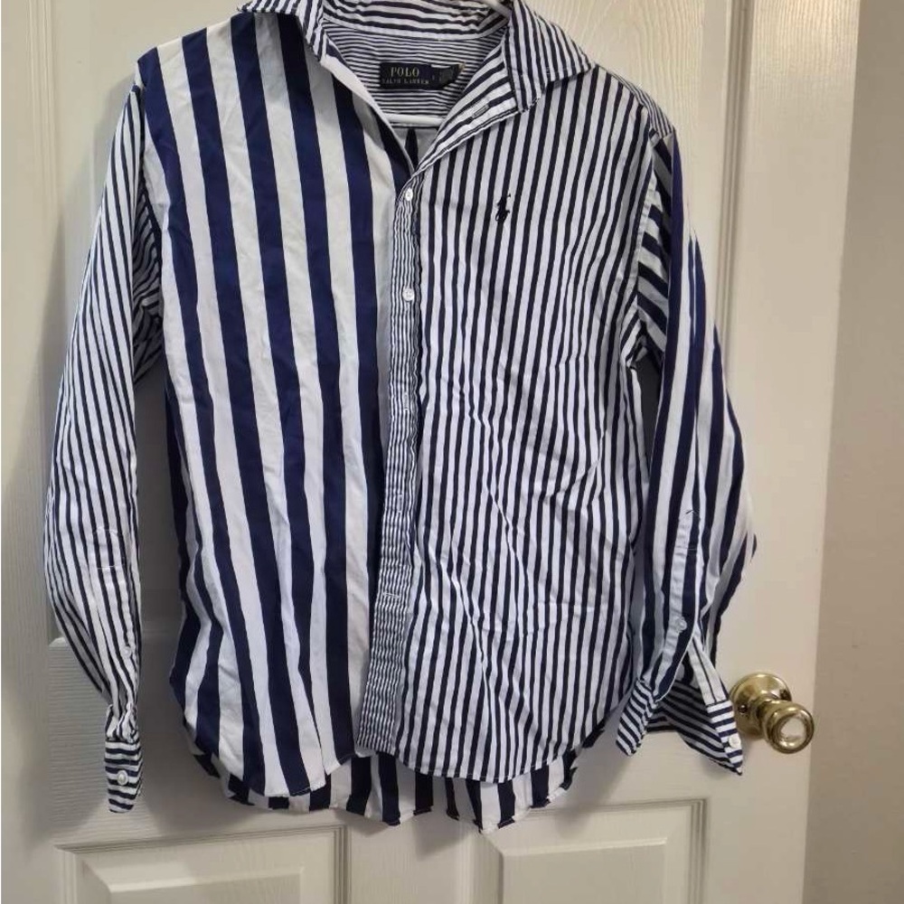 Ralph Lauren Striped Button-Down Shirt in Navy & White